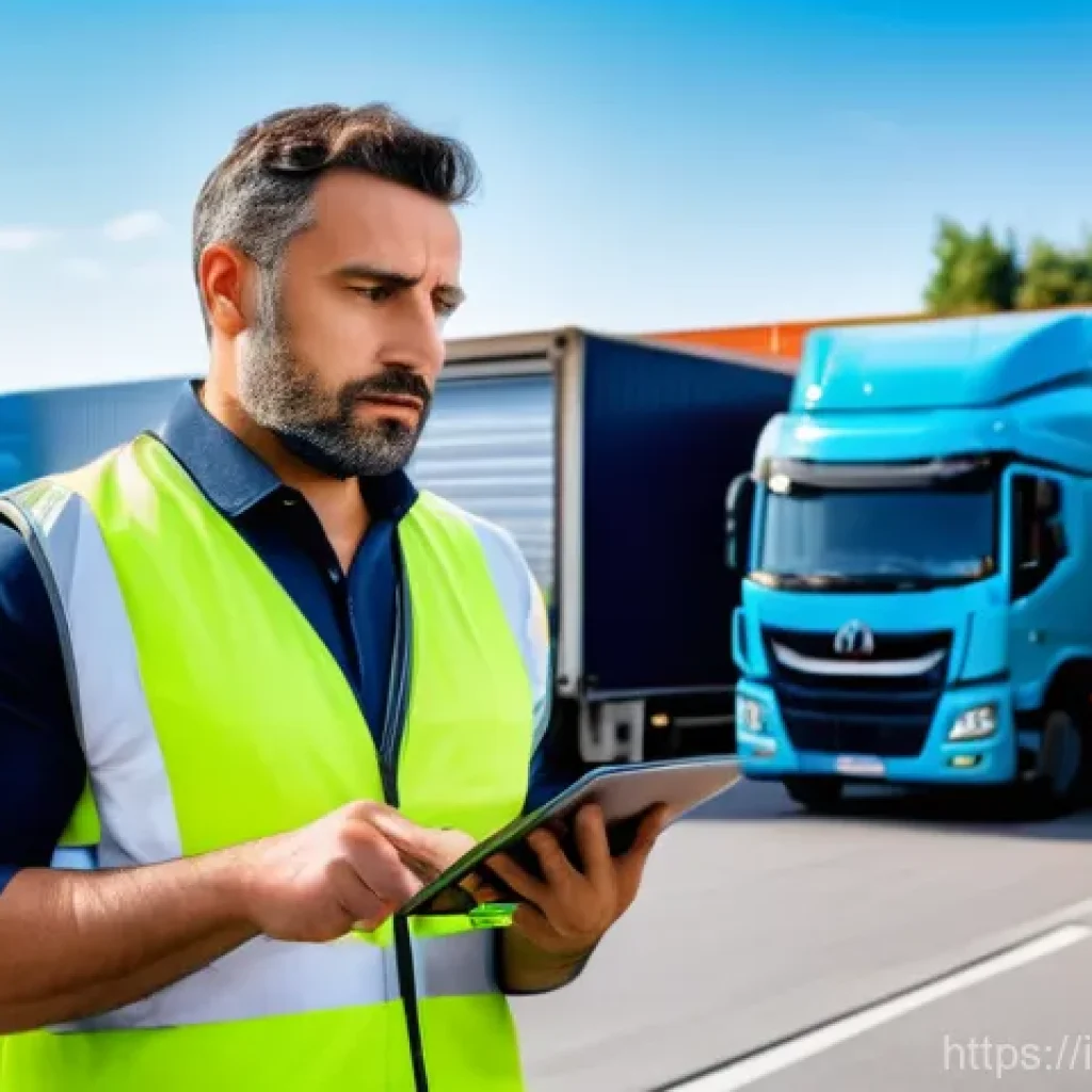 도로교통사 자격증의 활용 분야 - **A Modern Italian Logistics Hub**
    A professional Italian truck driver, a man in his late 30s wi...