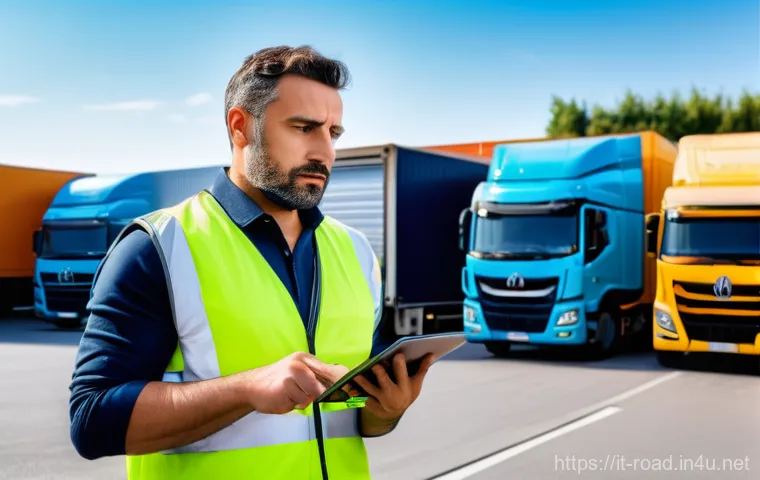 도로교통사 자격증의 활용 분야 - **A Modern Italian Logistics Hub**
A professional Italian truck driver, a man in his late 30s wi...