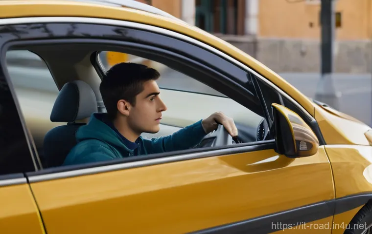 도로교통사 실기시험 합격을 위한 준비물 - "A young Italian student driver, around 18-20 years old, confidently interacting with a modern Itali...