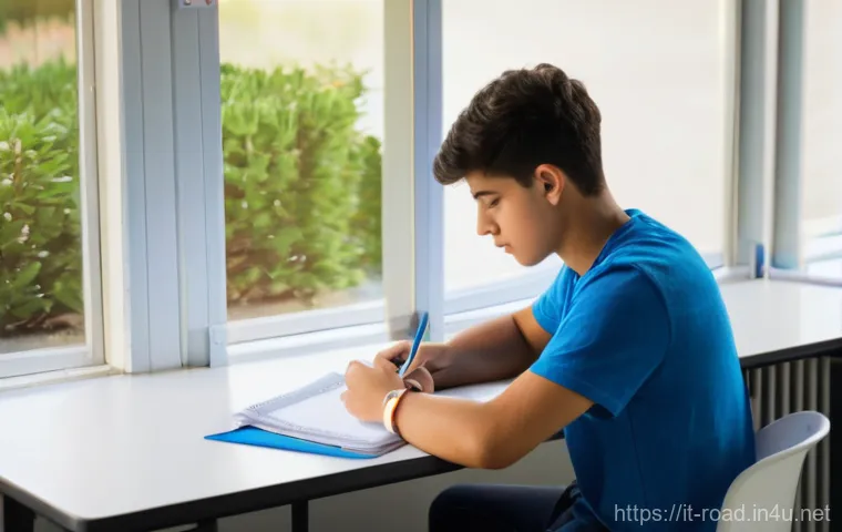도로교통사 시험 준비에서 실패하지 않는 법 - **Prompt:** A focused young Italian student, aged around 18-20, sits at a clean, well-lit desk. They...