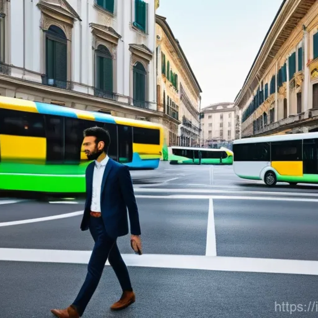 도로교통사 경력직으로의 성공적인 전환 - **Prompt:** A dynamic, modern Italian city, such as Milan or Turin, showcasing advanced smart mobili...