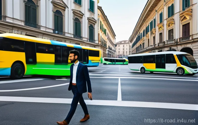 도로교통사 경력직으로의 성공적인 전환 - **Prompt:** A dynamic, modern Italian city, such as Milan or Turin, showcasing advanced smart mobili...