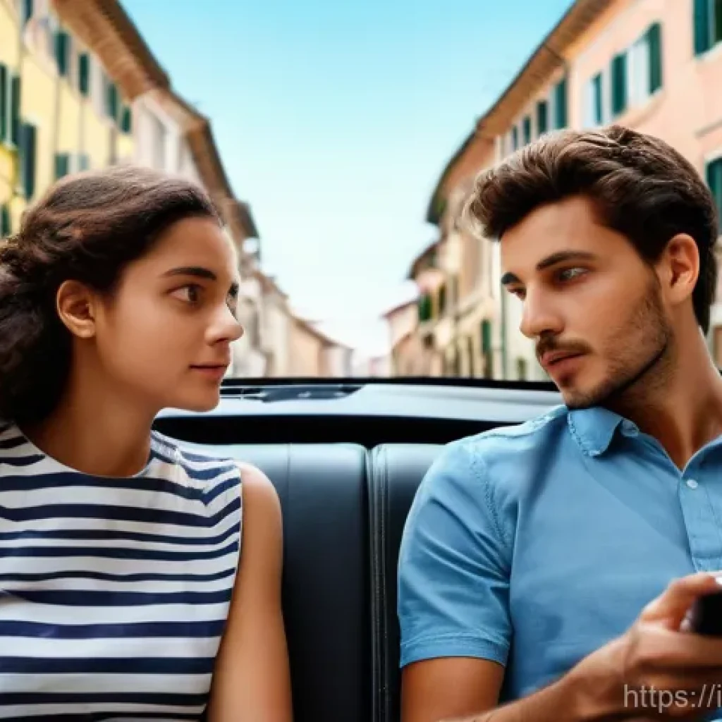 도로교통사와 관련된 최신 정책 - **Prompt:** An Italian family, a mother and her teenage son, inside a modern compact car, parked mom...