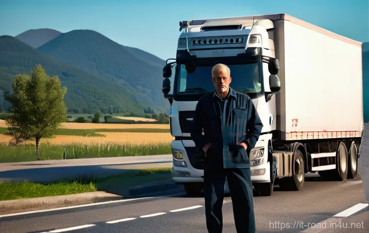 도로교통사 직무의 직업 만족도 - **Prompt 1: The Resilient Road Warrior**
    A realistic, cinematic portrait of a seasoned European ...