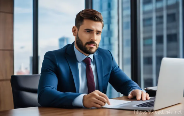 도로교통사 연봉협상 팁 - **Prompt:** A focused, determined male professional in his late 30s, dressed in a sharp business sui...