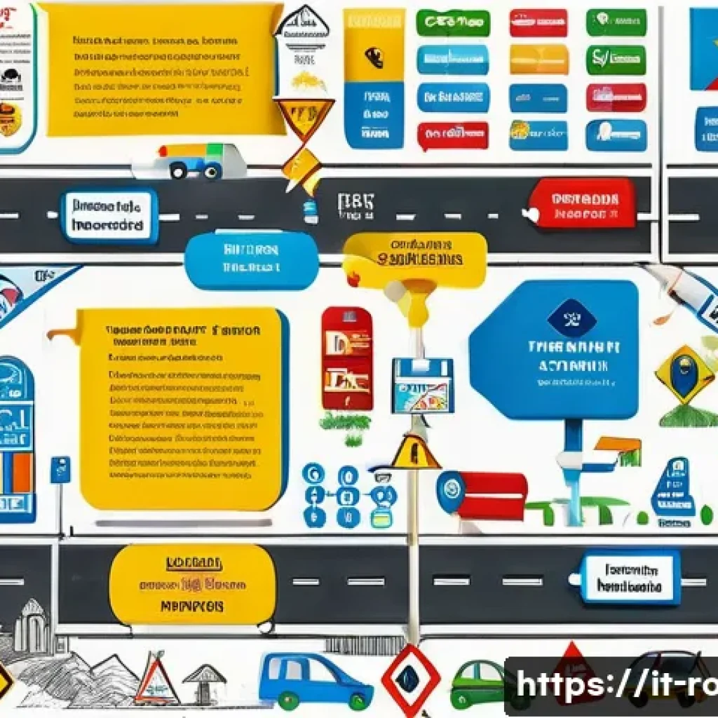 도로교통사 시험 준비를 위한 학습 방법 정리 - A detailed and colorful mental map illustrating Italian road rules, featuring various road signs gro...