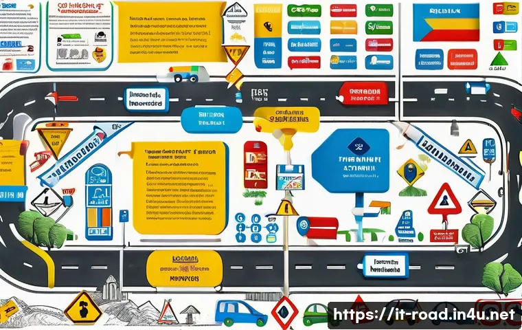 도로교통사 시험 준비를 위한 학습 방법 정리 - A detailed and colorful mental map illustrating Italian road rules, featuring various road signs gro...