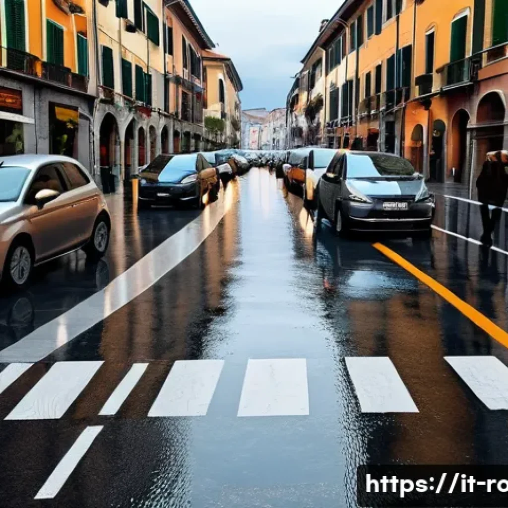 도로교통사 근무 경험자 조언 - A detailed street scene in an Italian urban environment during rush hour, showing diverse road users...