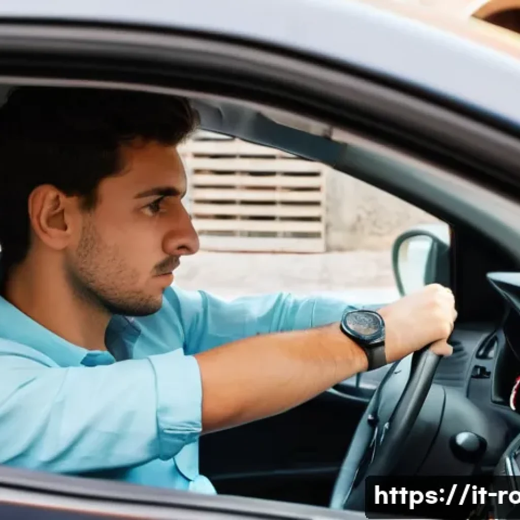 도로교통사 실기시험 준비 꿀팁 - A young Italian learner driver sitting nervously in a modern compact car parked on a quiet suburban ...