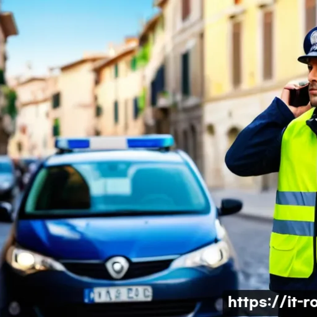 도로교통사 자격증 취득 방법 - A professional Italian traffic officer in a high-visibility safety vest and helmet, standing confide...