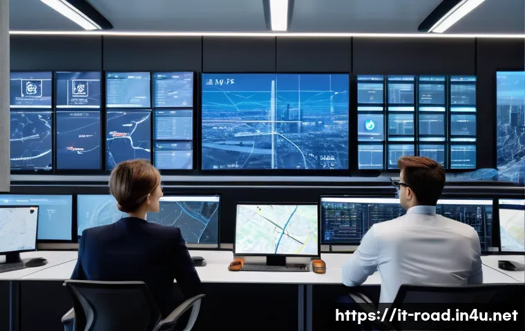 도로교통사 이직 성공 전략 - A modern urban logistics control room in Italy, featuring large digital screens displaying real-time...