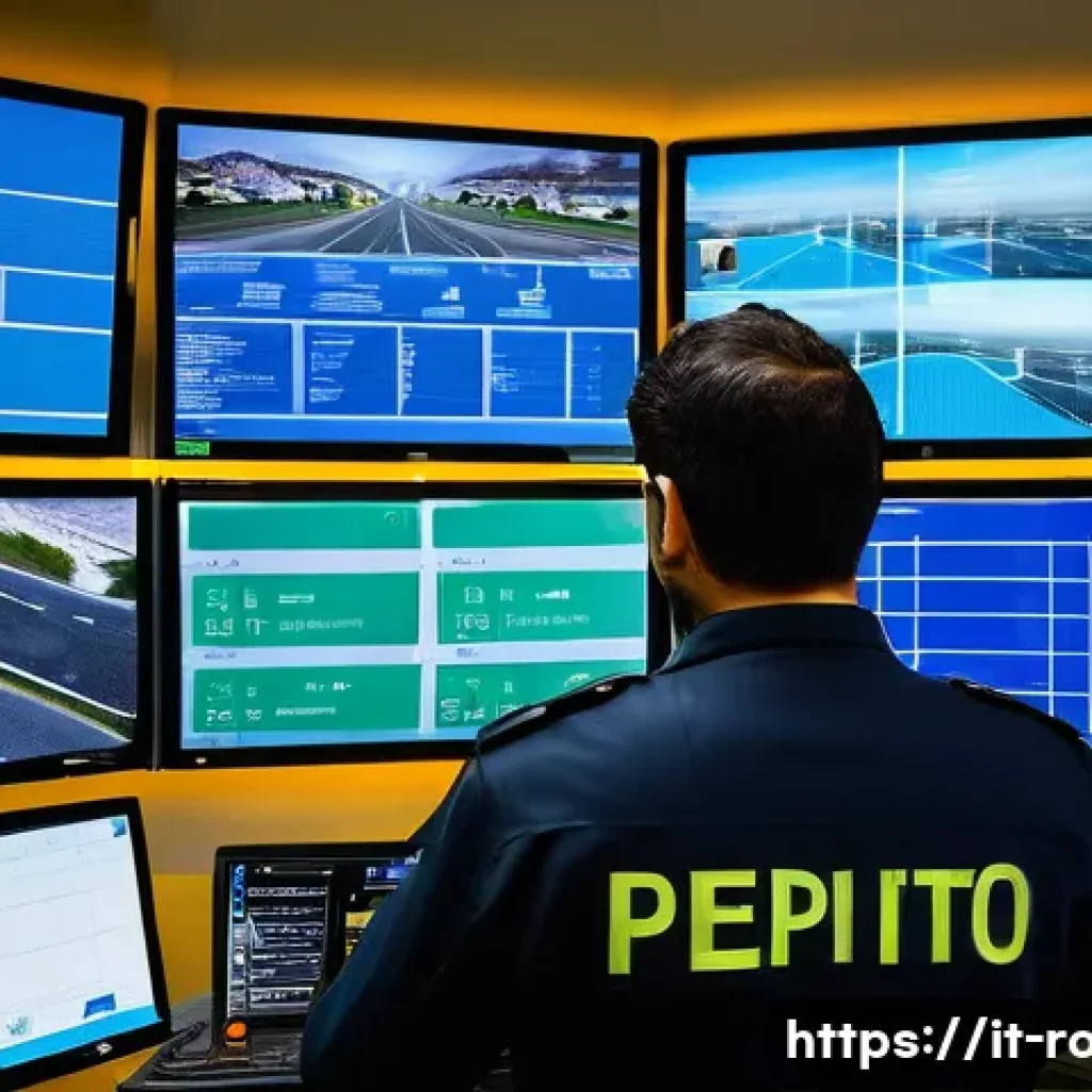 도로교통사 자격증과 연관된 직종 탐색 - A modern Italian traffic control center with a professional operator monitoring multiple large scree...