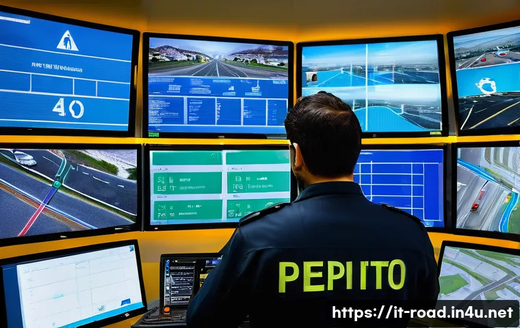 도로교통사 자격증과 연관된 직종 탐색 - A modern Italian traffic control center with a professional operator monitoring multiple large scree...