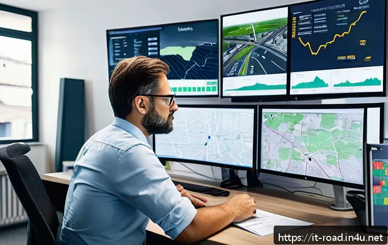도로교통사 경력 개발을 위한 필수 전략 - A professional traffic safety expert conducting a detailed analysis of road accident data in a moder...