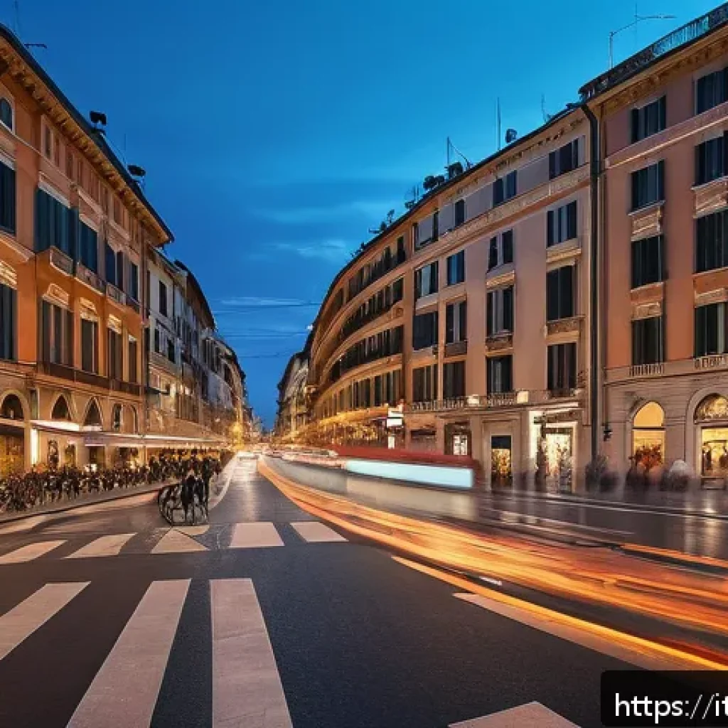 도로교통사 실무에서 자주 겪는 문제 해결 - A bustling Italian urban intersection at dusk featuring a smart traffic light system with dynamic se...