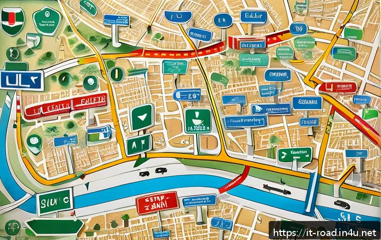 도로교통사 시험 과목별 최적의 학습 방법 - A detailed and colorful mental map illustration showing various Italian road signs grouped by catego...