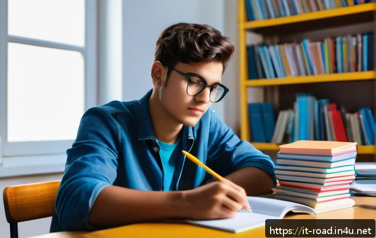 도로교통사 시험 준비를 위한 학습 방법 추천 - A focused young adult Italian student sitting at a tidy desk in a bright, quiet room with natural su...