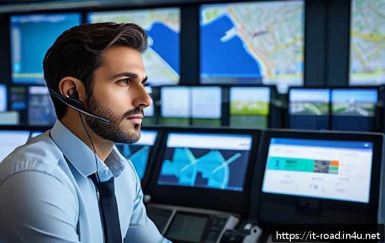 도로교통사 자격증으로 취업 성공 사례 - A professional traffic operator in a modern urban control center, wearing smart business casual atti...