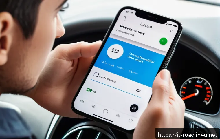 도로교통사 자격증을 위한 필수 학습 앱 - A young Italian learner driver using a sleek smartphone app indoors, studying for the driving theory...
