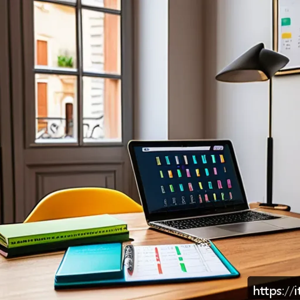 도로교통사 필기시험 고득점 요령과 사례 - A cozy study room in a modern Italian apartment, featuring a wooden desk with a detailed personalize...