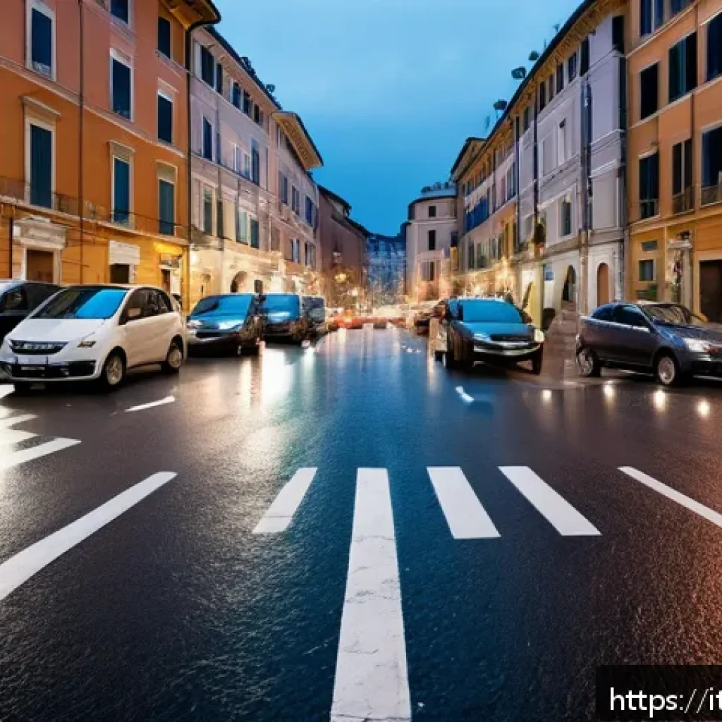 도로교통사 직무 경험이 필요한 이유 - A bustling urban street intersection in Rome during daytime, showing diverse road users including ca...