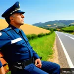 Home 21 도로교통사 업무 스트레스 관리법 - A serene Italian roadside safety officer practicing deep diaphragmatic breathing during a break, sea...