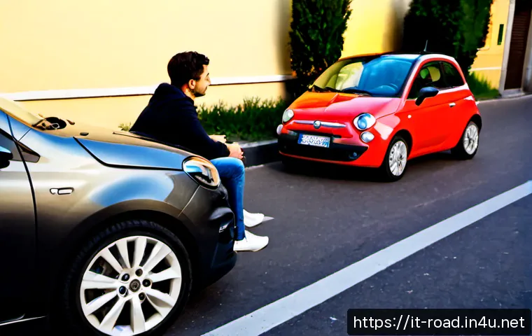 도로교통사 필수 실습 항목 리뷰 - Photorealistic Italian driving school practical lesson review, a young adult learner in a compact ma...